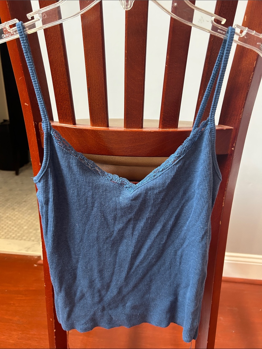 Women's Lace-Trim Ribbed Cami in Slate Blue - Stylish Layering Tank